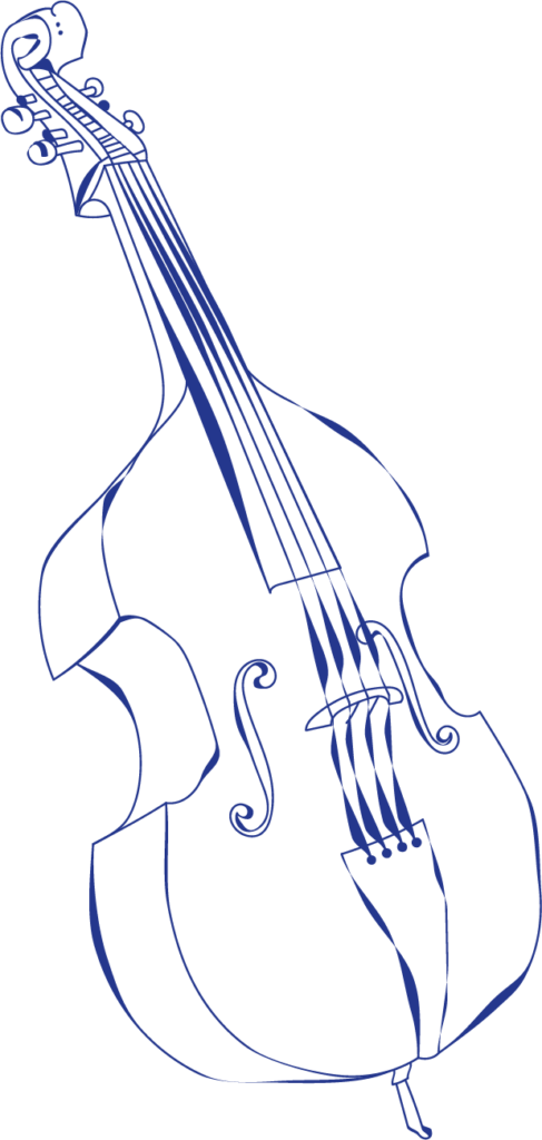 Mørkeblå illustration af en bas for TestmannJazz