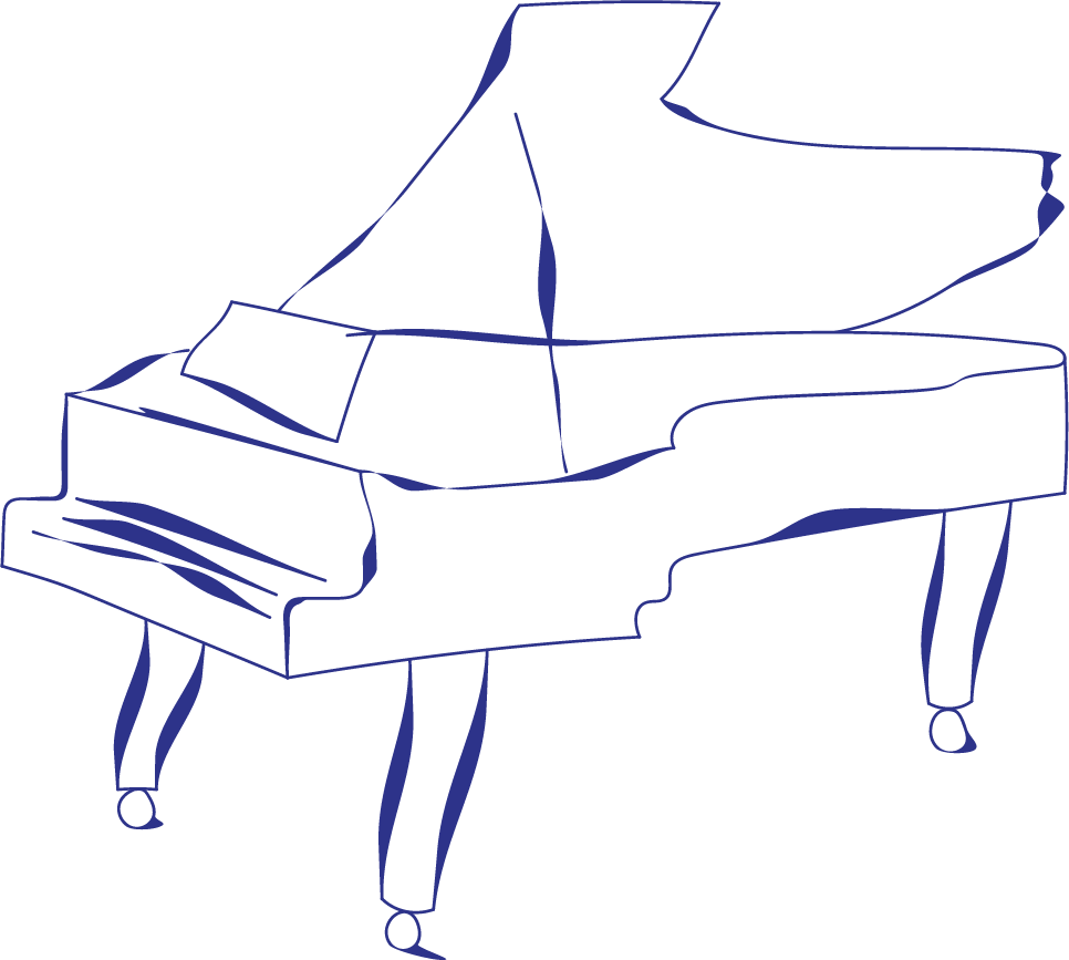 Mørkeblå illustration af et klaver for TestmannJazz