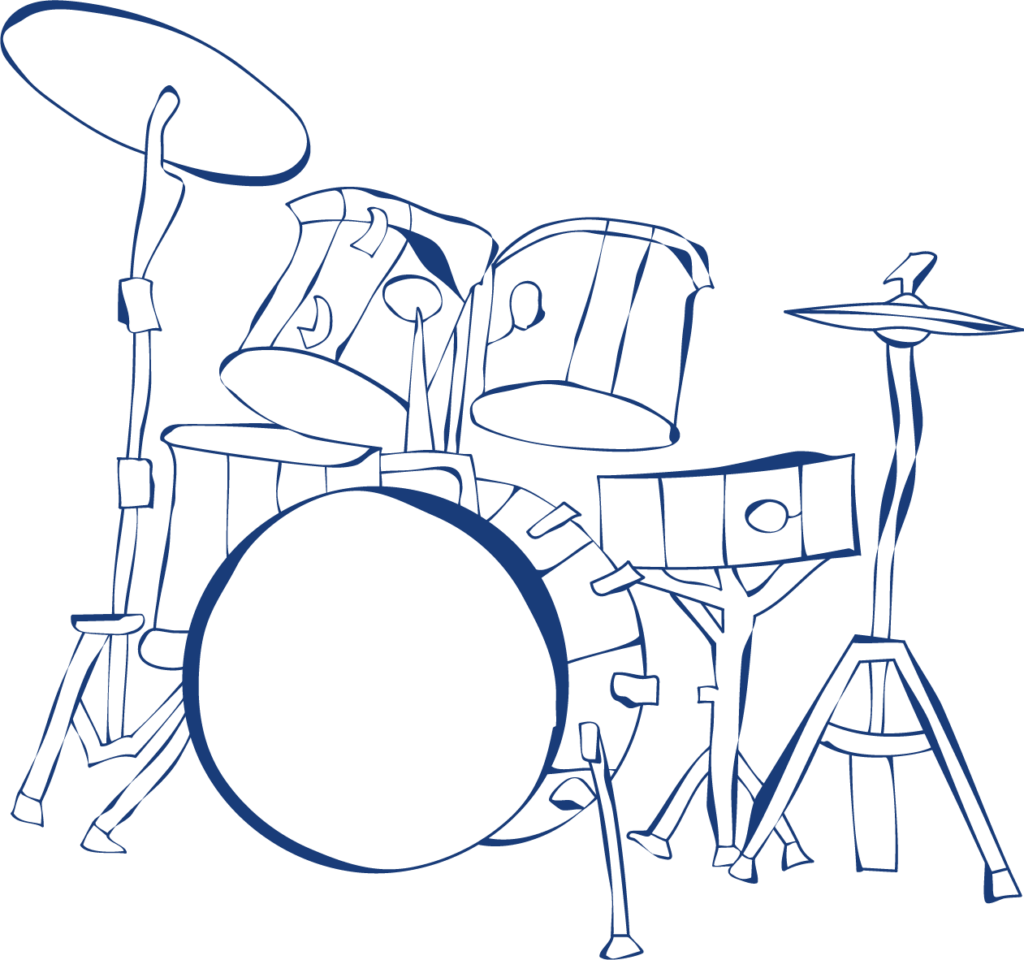 Mørkeblå illustration af et trommesæt for TestmannJazz